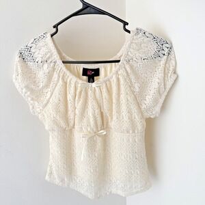 IZ Byer Lace Babydoll Blouse Womens XS Coquette Romantic Bow Sheer Y2K Top